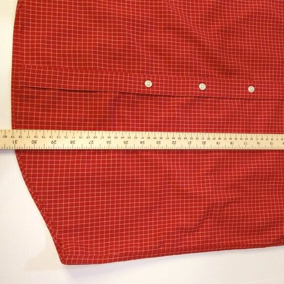 L.L. Bean Men’s M Red White Check Shirt Cotton Button Up Long Sleeve - Picture 7 of 10
